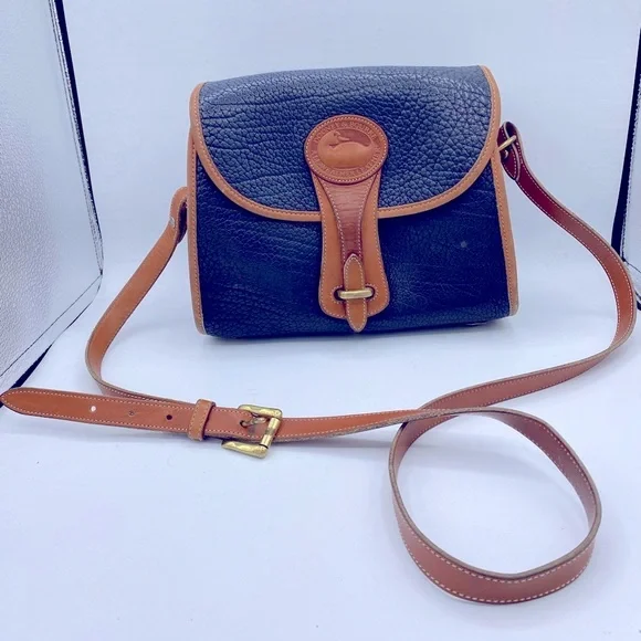 Vintage Dooney & Bourke Navy Blue And Tan Pebble  Leather Shoulder/Crossbody Bag - Picture 13 of 15